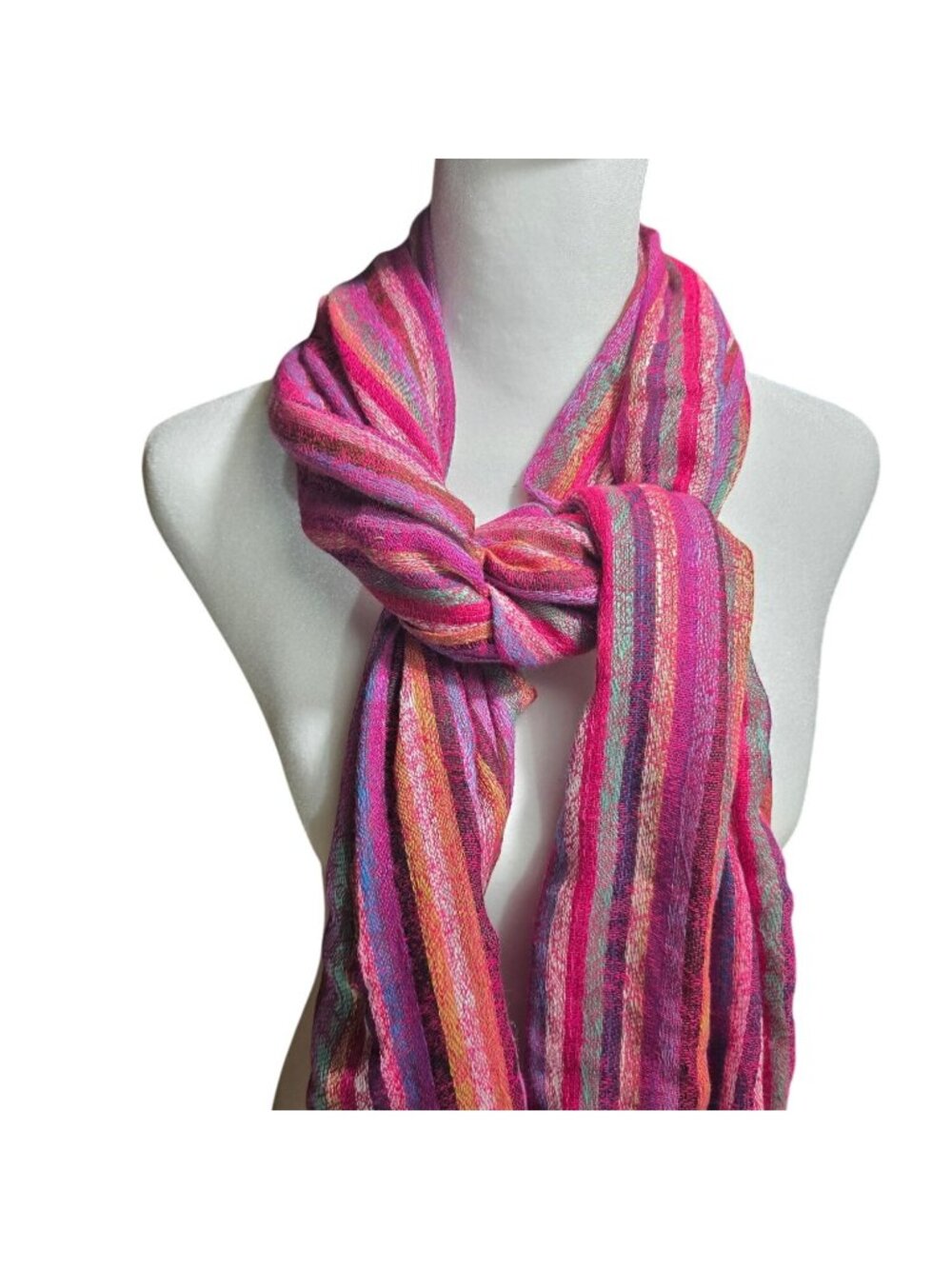 Scarf wrap shawl Multicolor Striped rainbow Fringe artsy fall